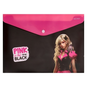 Папка-конверт на кнопке А4, 180мкм, PINK&BLACK (ПК-2855), инд.ШК, СПАЙКА3