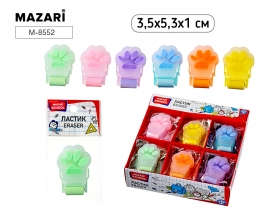 Ластик ЛАПКИ, ПВХ, 3.5*5.3*1 см, фигурный, 6 цветов, ОПП-уп. /  M-8552