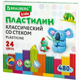 Пластилин классический BRAUBERG KIDS, 24 цвета, 480 грамм, стек, 106437