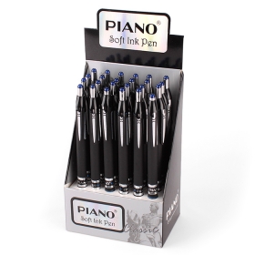 Ручка авт. синяя "Piano" корпус прорезиненный черный с синими полосками, пиш.уз 0,7мм, PT(PB)-165