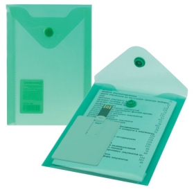 Папка-конверт на кнопке А6 (105*148), 150 мкм, зеленый, КНК-А6-4 227318