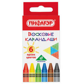 Восковые мелки ПИФАГОР "СОЛНЫШКО", НАБОР 6 цветов, 227278