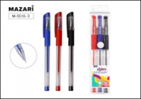 Набор ручек гелевых LIPARI, 3 цв., пулевидный пиш.узел 0.5мм, корпус пластиковый прозрачный, с резиновым грипом, в ПВХ-упаковке M-5510- 3