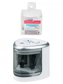 Точилка электрическая 2 отверстия(ТК-3548) с контейнером, серебристо-белый ТК-3548