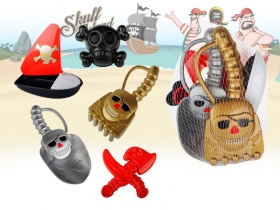 Песочный набор "Пират-3" (кораблик, лопатка, грабли,формочки, в сетке) цвет микс ( Арт. ИК-2324)