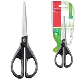 Ножницы MAPED (Франция) "Essentials Green", 170 мм, черные, карт. упаковка с европодвесом, 467010