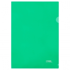 Папка-уголок СТАММ А4, 180мкм, пластик, прозрачная, зеленая ММ-30945