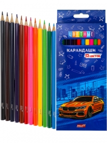 Карандаши цветн,набор,гексаг. 12цв. СПОРТКАР (КЦ-2634)гриф.d=2,8мм,в к/к,кр24