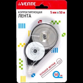 Корректирующая лента "deVENTE" 5 ммx50 м, прозр корпус с черным, фронтальный аппликатор, с защитным колпачком 4062400