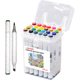 Набор маркеров для скетчинга "deVENTE. Emotion" 24 цвета, двустор.(кистев 2 мм/скош до 5 мм), эргоном.трёхгр.корпус, чернила на спирт.осн, в пластиковой коробке 5044112