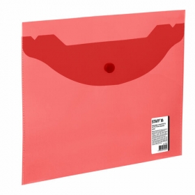 Папка-конверт с кнопкой МАЛОГО ФОРМАТА (240х190 мм) А5 прозрачная красная 0,15 мм, STAFF, 270465