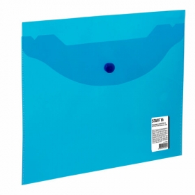 Папка-конверт с кнопкой МАЛОГО ФОРМАТА (240х190 мм) А5 прозрачная синяя 0,15 мм, STAFF, 270466